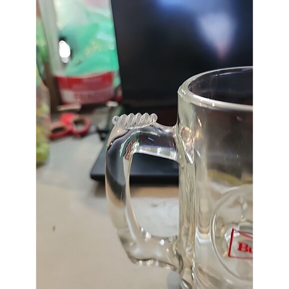 Vintage Budweiser Beer Mug Heavy Glass Stein Red Logo Barware Collectible - Picture 5 of 11